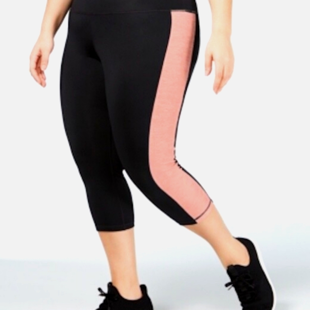 Ideology Black & Orange Colorblock Leggings, Flex Stretch, Pocket, Size 2X, NWT